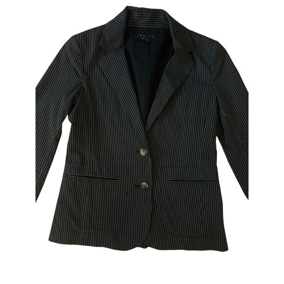 Women 4 Theory Boothe Two-Button Black Pinstripe Blazer Suit Jacket Classic - Picture 2 of 6